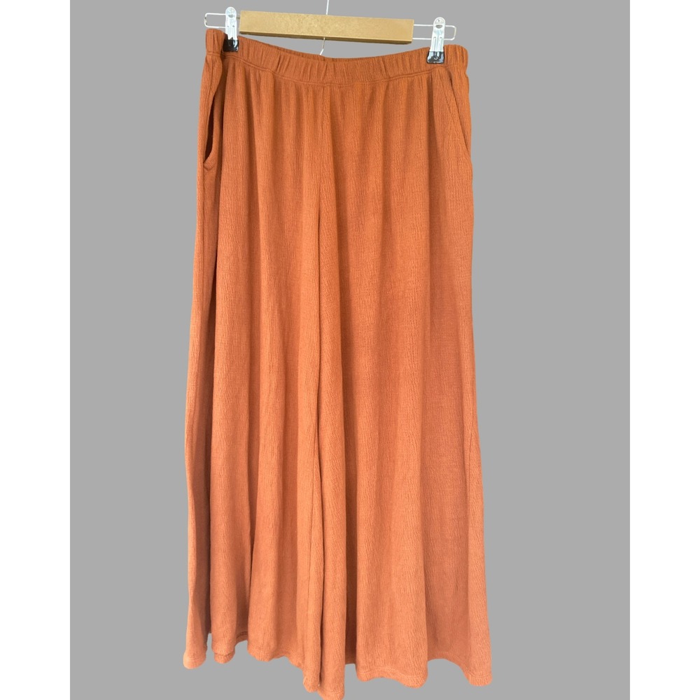 Womens Rust Orange Wide Leg Lounge Pants Textured Size M Travel Minimalist - Picture 2 of 10